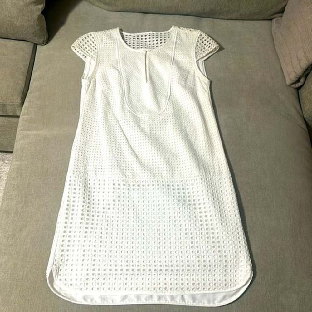 J.crew Short Cap Sleeve White Eyelet Dress fully lined size XXS pre 💗ed EUC 🏖️